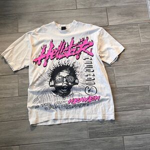 White Graphic Tee with Pink and Black Design